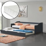 Canapea Perla cu pat suplimentar extensibil si 2 saltele gri inchis [en.casa] HausGarden Leisure