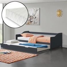 Canapea Perla cu pat suplimentar extensibil si 2 saltele gri inchis [en.casa] HausGarden Leisure