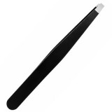 Cumpara ieftin Penseta cosmetica neagra 9.6 x 1 x 0.4 cm, otel inoxidabil, varf drept plat si lat pentru prindere ferma, conturarea sprancenelor si indepartarea fire