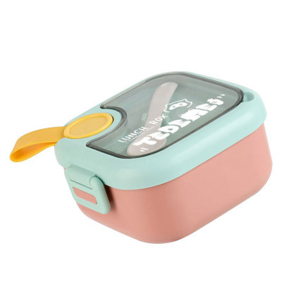 Caserola pentru copii Flippy, lunch box, 750 ml, doua boluri, lingura, foarfeca din plastic, rezistenta la scurgeri, Roz foto