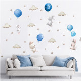Sticker decorativ pentru copii autoadeziv Iepurasi cu baloane albastru 70x49 cm, Sipo