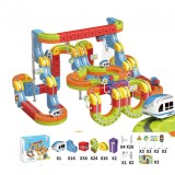 Set Tren Magnetic 3D cu 150 Piese, Traseu cu Pante, Bucla, Poduri si Cuburi Colorate, Jucarie Educativa, 3-8 ani