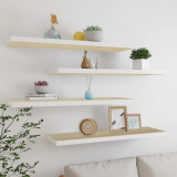 vidaXL Rafturi perete suspendate 4 buc. stejar/alb 90x23,5x3,8 cm MDF