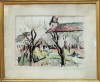 Eugenia Brates Pillat - Peisaj Bucuresti Uranus, Acuarela, 33x44cm, Certificat Autenticitate