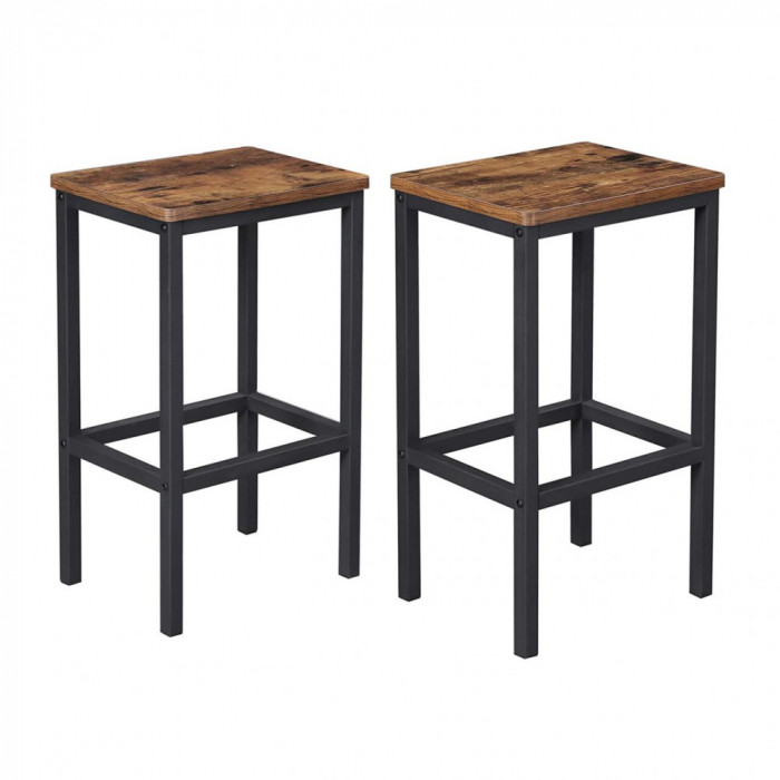 Set 2 scaune de bucatarie/bar, Artool, pal si otel, maro rustic, negru, 40x30x65 cm