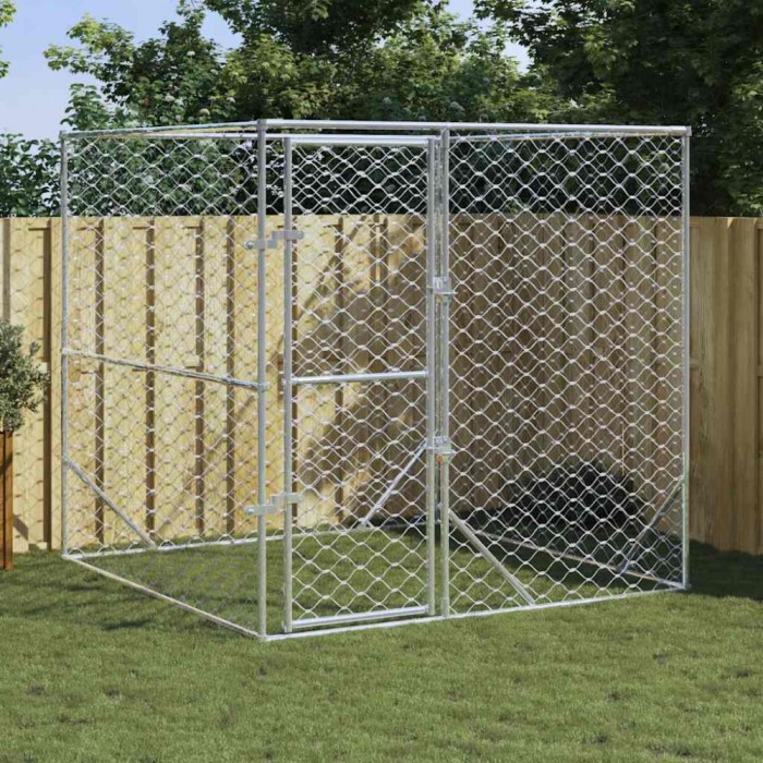 Padoc de exterior pentru c&acirc;ini argintiu 2x2x2 m oțel galvanizat