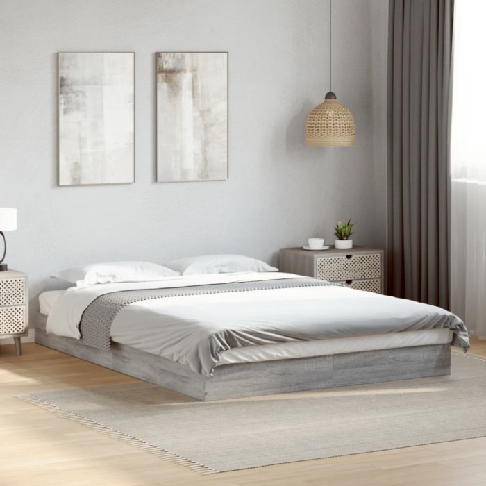 vidaXL Cadru de pat, gri sonoma, 140x200 cm, lemn prelucrat 842026