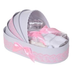 Trusou botez complet, in landou, decor dantela roz, Denikos&reg; 835