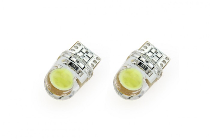 Bec de pozitie tip LED T10 W2.1x9.5 W5W, 12V, 2 LED COB 0.8W, culoare alb, AMIO, set 2 buc AutoDrive ProParts