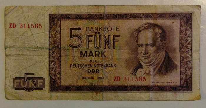 Bancnota RDG - 5 Mark 1964 - Serie Z (inlocuire)