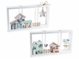 Cumpara ieftin Set 2 decoratiuni Casute lemn multicolor cm 25 x 4 x 13,5 H