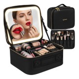 Geanta pentru cosmetice cu oglinda LED Soulima, neagra