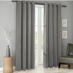 Draperie din catifea cu inele negre, Madison, 150x220 cm, densitate 700 g/ml, Lead, 1 buc