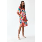 Rochie oversized cu maneci evazate si imprimeu multicolor Lankorima