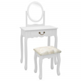 Masa toaleta cu taburet, alb, 65x36x128 cm, lemn paulownia, MDF GartenMobel Dekor