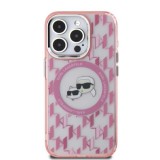 Husa pentru iPhone 15 Plus - Karl Lagerfeld IML MagSafe (KLHMP15MHMCKMHP) - Pink Monogram Karl&amp;Choupette Head
