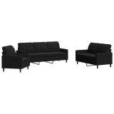 Cumpara ieftin Set de canapele cu perne, 3 piese, negru, catifea