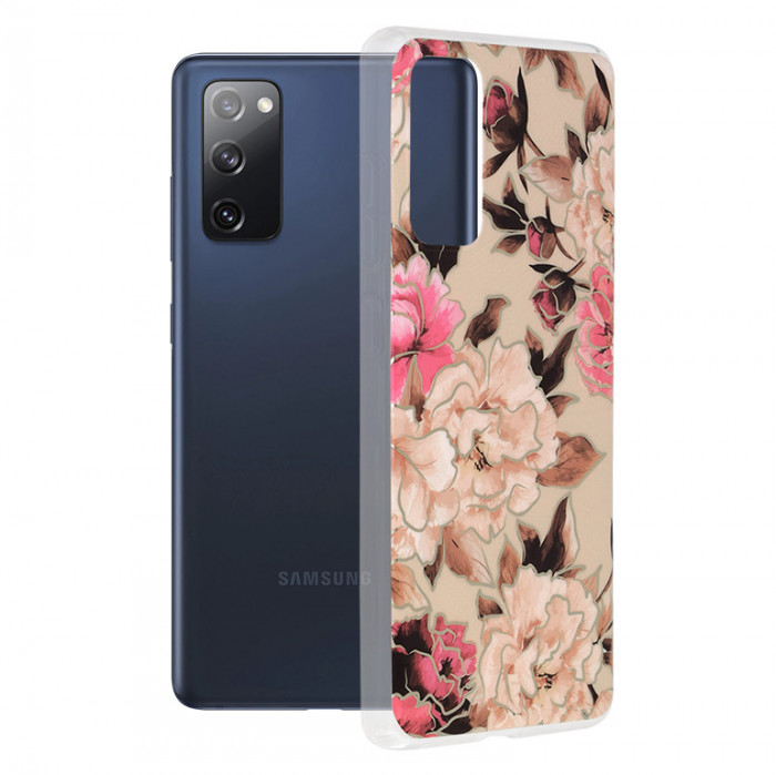 Techsuit - Marble Series - Samsung Galaxy S20 FE,roz cu flori