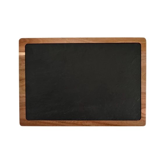 Set de Servire Elegant din Piatra Ardezie cu Suport din Lemn de Acacia 33 x 23 cm Handy KitchenServ