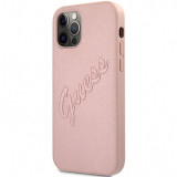 Husa Piele Guess Saffiano Vintage Script pentru Apple iPhone 12 Pro Max, Roz Aurie GUHCP12LRSAVSRG