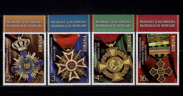 RO 2018 ,LP 2192 ,&quot;Medaliile si decoratiile Razboiului&quot;- serie + tab sup. ,MNH