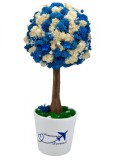 Aranjament floral personalizabil, mediu 38 cm, tip copacel pomisor cu licheni naturali stabilizati si flori criogenate si uscate in vas ceramic (Alb-A