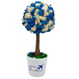 Aranjament floral personalizabil, mediu 38 cm, tip copacel pomisor cu licheni naturali stabilizati si flori criogenate si uscate in vas ceramic (Alb-A