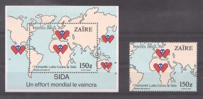 Zaire 1989 Fight Against AIDS stamp + perf. sheet MNH DA.024 foto