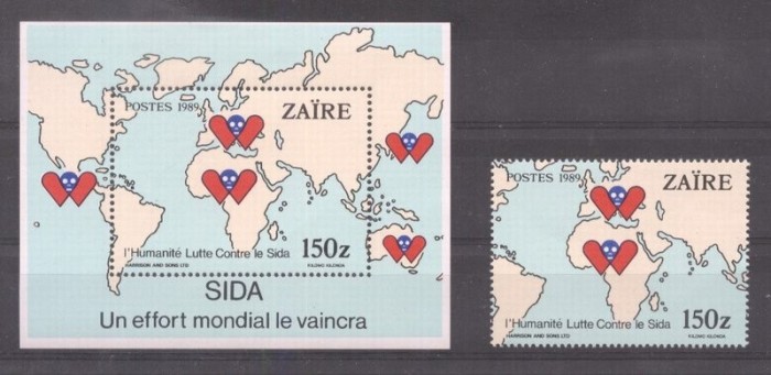 Zaire 1989 Fight Against AIDS stamp + perf. sheet MNH DA.024