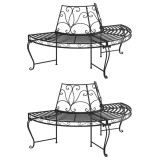Bancă circulară de copac, 2 buc., negru, &Oslash;160 cm, oțel