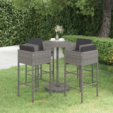 VidaXL Set mobilier bar de grădină cu perne, 5 piese, gri, poliratan