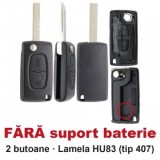 Set 2 bucati - Carcasa cheie briceag Topautochei&amp;#174; 2 butoane, FARA suport baterie, lamela HU83, compatibila cu Peugeot 207 307 308 407 si Citroen