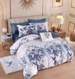Cumpara ieftin Lenjerie pat dublu,bumbac finet,6 piese,cearceaf cu elastic,alb gri cu romburi-A897, Jojo Home