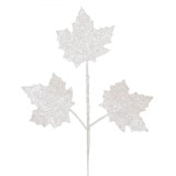 Ramură Decorativă Crăciun, Frunze Albe cu Glitter, 51 cm, Oem