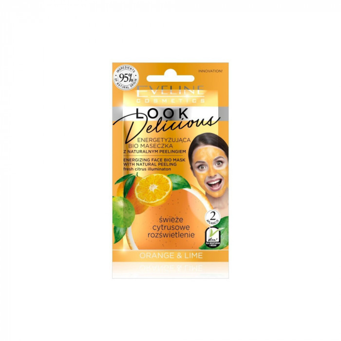 Masca de fata bio energizanta, Eveline Cosmetics, Look Delicious, cu lime si portocala, 10 ml