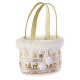 Gentuta din textil alb auriu model Craciun 17x9x12/25 cm