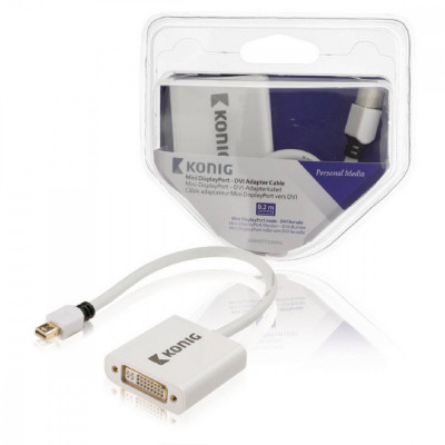 Cablu adaptor Mini DisplayPort tata - DVI-I 24+5 mama 0.2m alb Konig foto