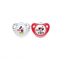 Set 2 suzete ortodontice din silicon 6-18 luni Nuk Mickey si Minnie 736205R, Multicolor foto