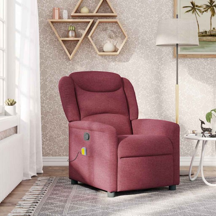 vidaXL Fotoliu de masaj rabatabil, roșu vin, material textil