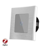 Intrerupator simplu touch Zigbee Luxion din sticla si aluminiu, gri