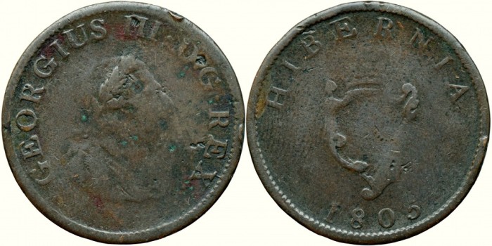 1805, &frac12; penny - George al III-lea - Regatul Unit al Marii Britanii și Irlandei