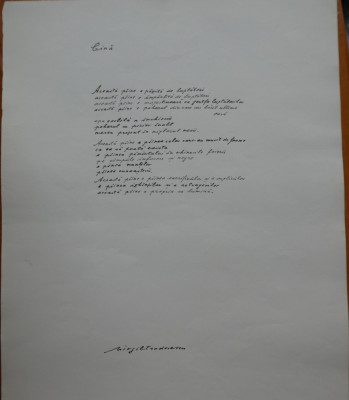 Manuscris de poetul Virgil Teodorescu , poezia Cina foto
