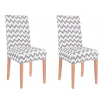 Set 2 huse scaun dining/bucatarie, din spandex, model Zig-Zag, culoare gri/alb, Springos
