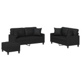 Cumpara ieftin Set de canapele cu perne, 3 piese, negru, piele ecologica