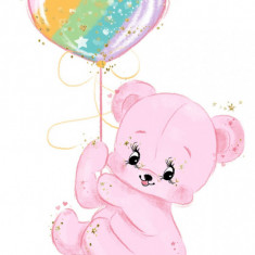 Sticker decorativ cu Ursulet cu balon, Roz, 90 cm, 1239-29ST