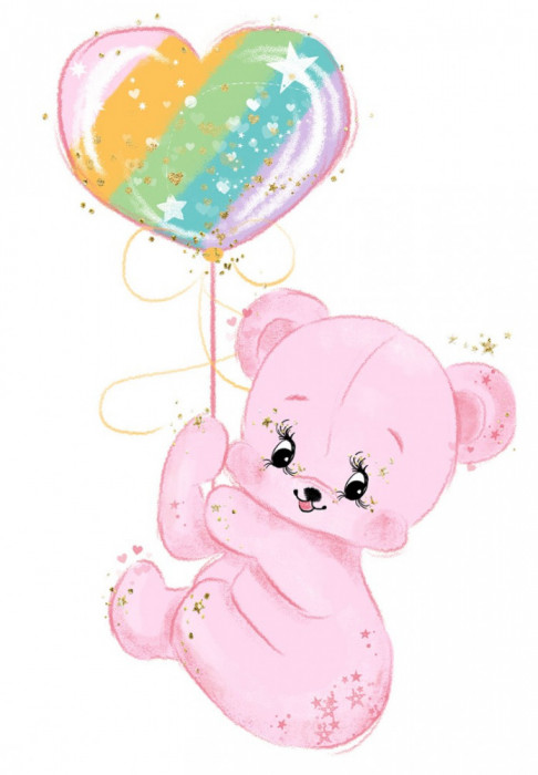 Sticker decorativ cu Ursulet cu balon, Roz, 90 cm, 1239-29ST