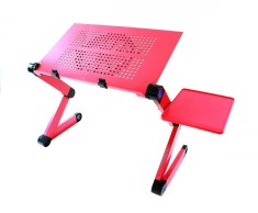 Masa laptop cu functie racire, pliabila, intrare USB, picioare rotative, aluminiu, 1,3kg, 45cm, roz