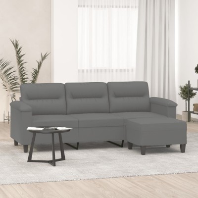 vidaXL Canapea cu 3 locuri și taburet, gri &amp;icirc;nchis, 180 cm, microfibră 3201233 foto