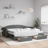 vidaXL Pat de zi cu extensie și sertare, gri &icirc;nchis, 100x200 cm textil