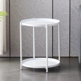 Masuta de cafea rotunda, din metal, cu 2 nivele, dimensiuni 42 x 52 cm, structura solida, tava detasabila, Greutate maxima suportata 20 kg, alb